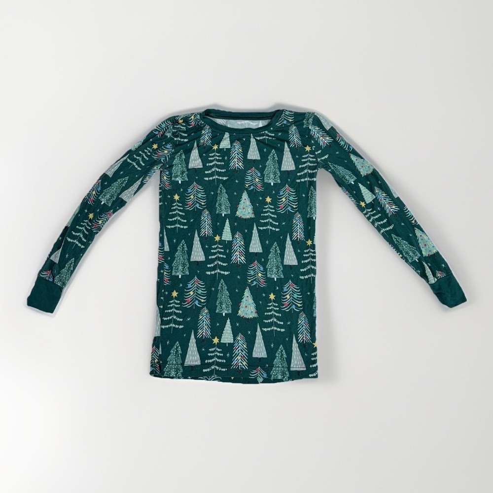 Little Sleepies Kids Sz 7/8 Pajamas Christmas Tree Green Bamboo TOP ONLY